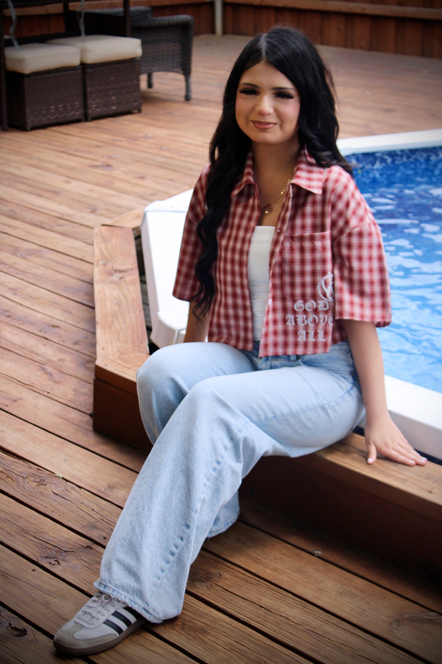 Cropped Flannel (Red/White)