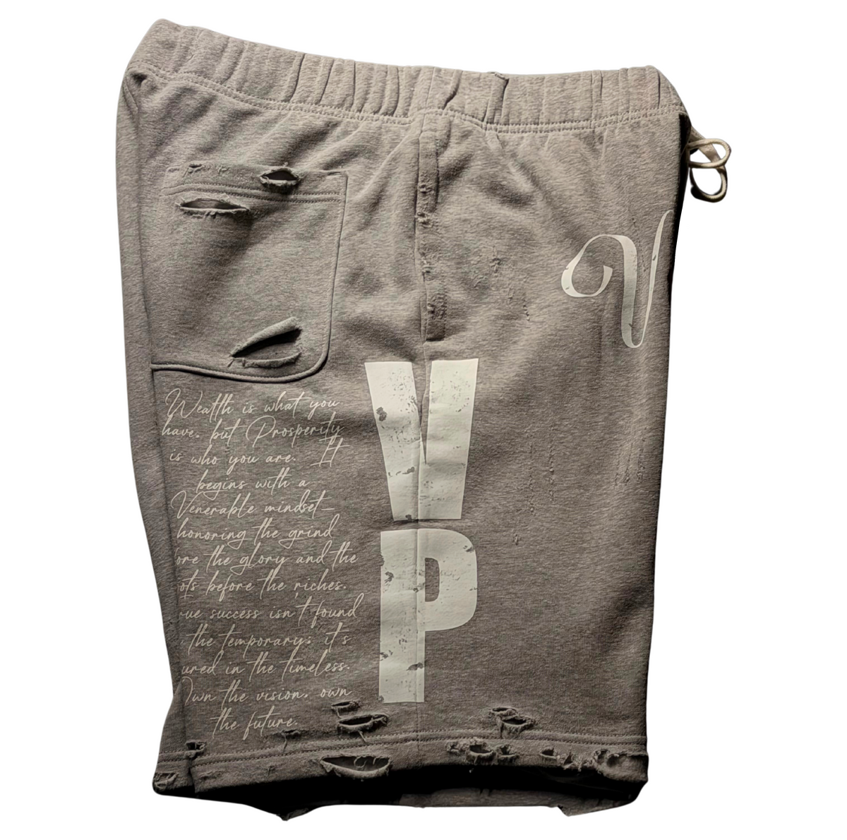 VP Distressed Shorts-Heather Grey